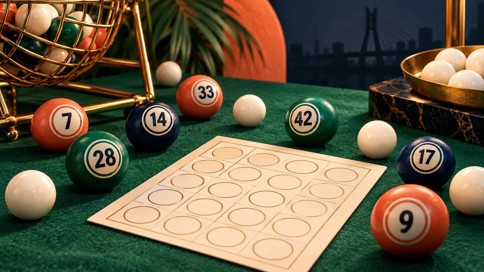 Original editorial illustration of bingo and lotto balls